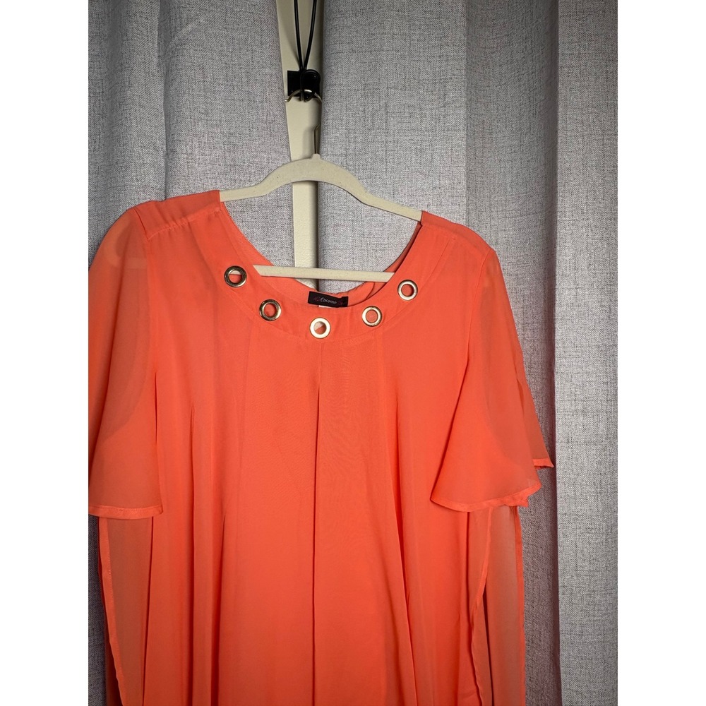 Cocomo Womens Coral Orange Grommet Neck High Low Chiffon Tunic Top XL NWT